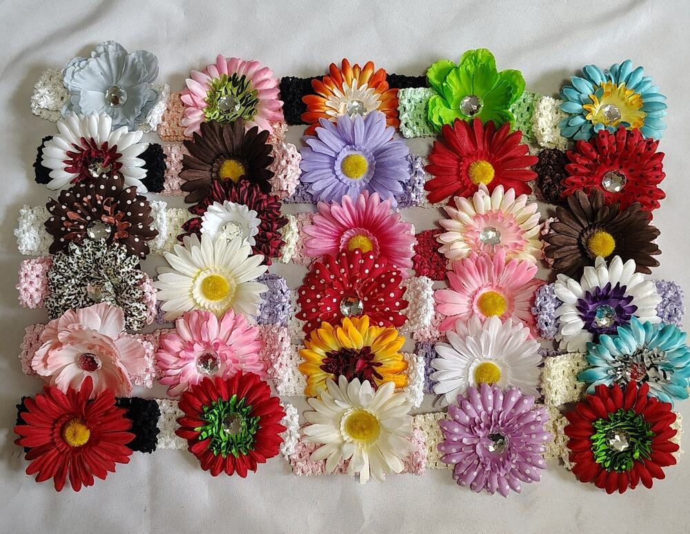 Baby Headbands- 30 crocheted with flowers